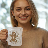Happy Iced Gingerbread Man Frosted Snowflakes Mug
