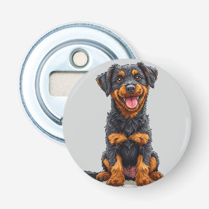 Happy Illustration of a Black and Tan Dog Bottle Opener