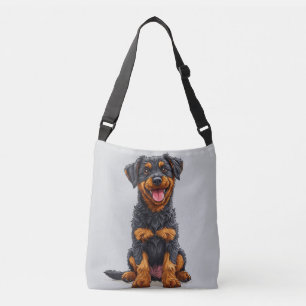 Happy Illustration of a Black and Tan Dog Crossbody Bag