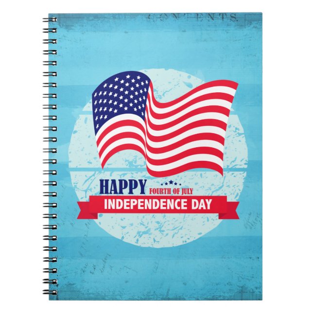 Happy Independance Day American Flag Illustration Notebook (Front)