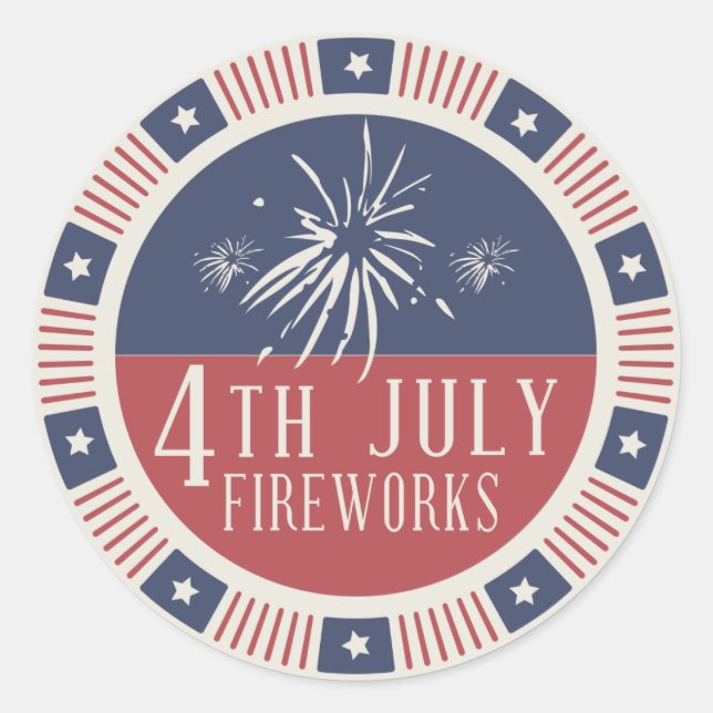 Happy Independence Day 4th Of July Fire Works Classic Round Sticker (Front)