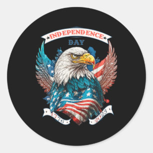 Happy Independence Day American Eagle And Usa Flag Classic Round Sticker