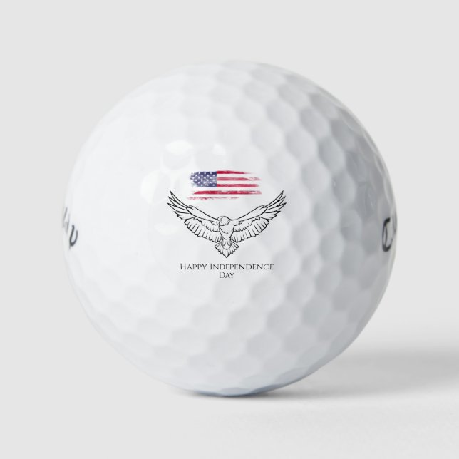 Happy Independence Day American Flag & Bald Eagle  Golf Balls (Front)