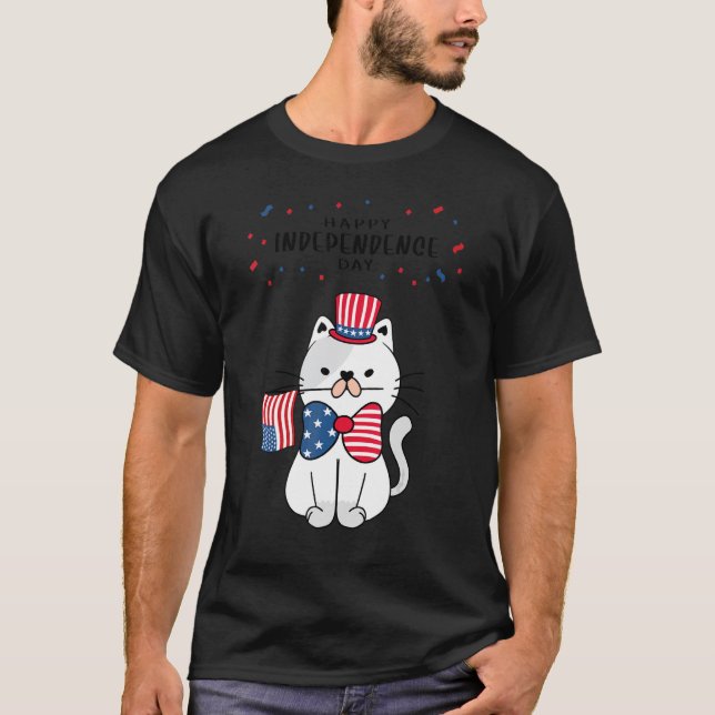 Happy Independence Day Cat T-Shirt (Front)