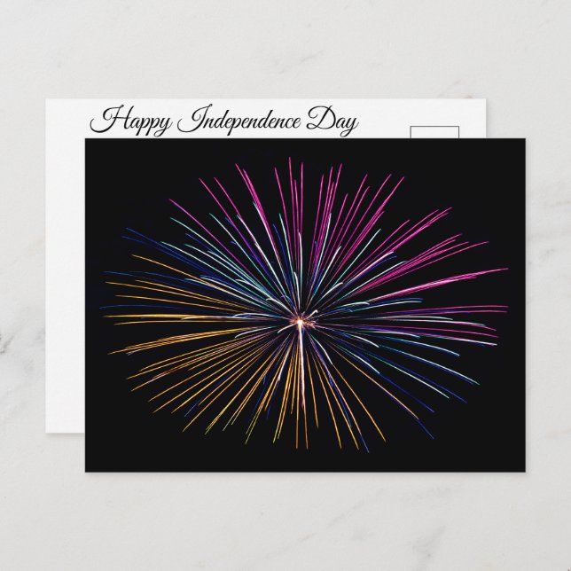 Happy Independence Day Fireworks Display Colourful Postcard (Front/Back)