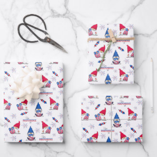 Happy Independence Day Gnome Fireworks July 4th US Wrapping Paper Sheet