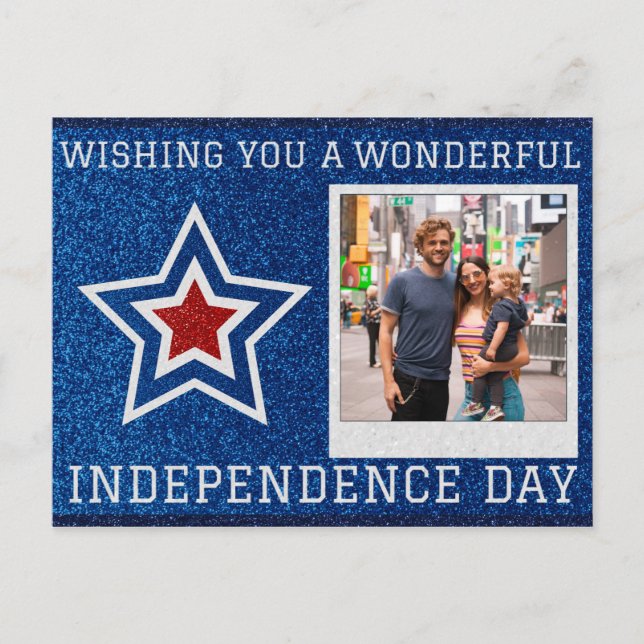 Happy Independence Day Photo Glitter Postcard (Front)