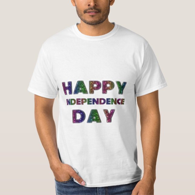 Happy Independence Day Rainbow Glitter Typography T-Shirt (Front)