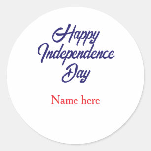 happy independence day red blue name american day classic round sticker
