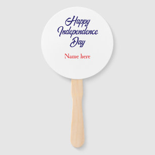 happy independence day red blue name american day hand fan