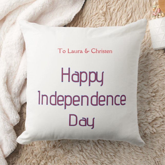 happy independence day red blue name date simple cushion (Blanket)