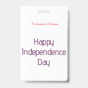happy independence day red blue name date simple ID badge