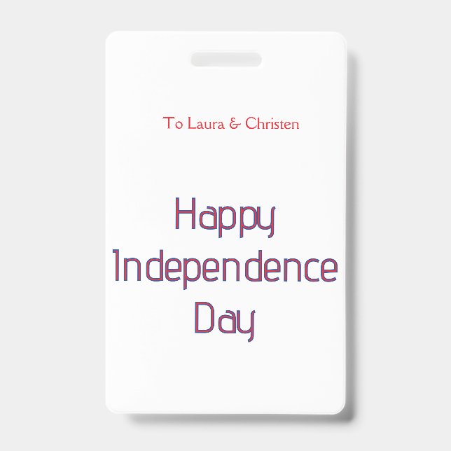 happy independence day red blue name date simple ID badge (Front)