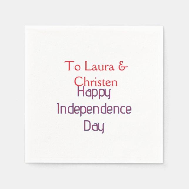 happy independence day red blue name date simple napkin (Front)