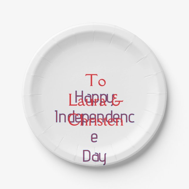 happy independence day red blue name date simple paper plate (Front)