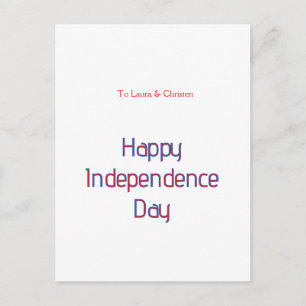 happy independence day red blue name date simple postcard