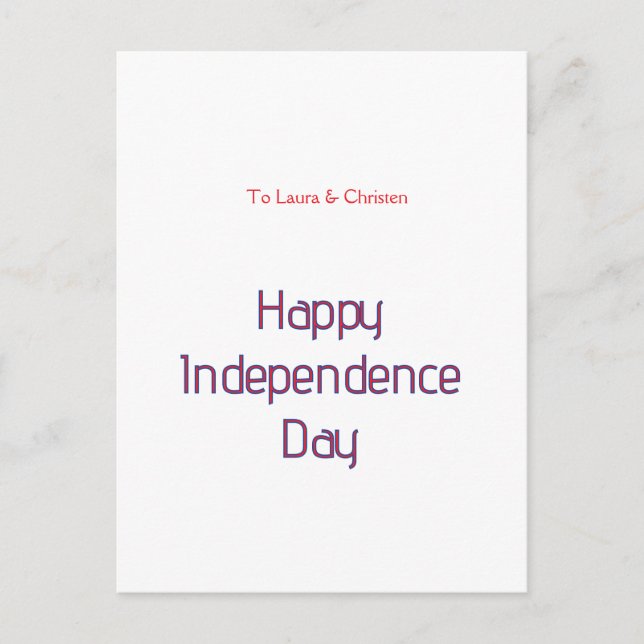 happy independence day red blue name date simple postcard (Front)