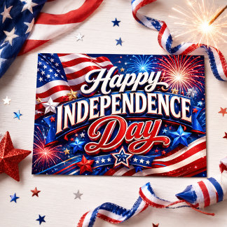 Happy Independence Day USA Flag Fireworks Star Art Postcard