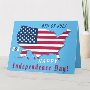 Happy Independence Day USA Map Flag Red White Blue Card
