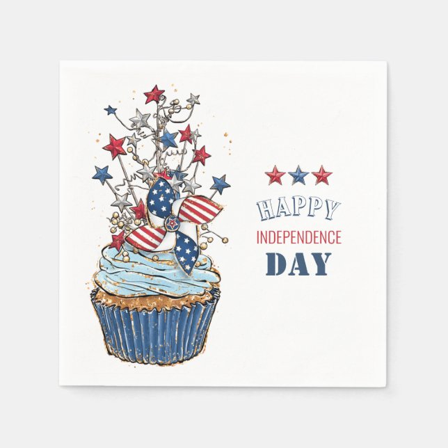 Happy Independence Day watercolor cupcake Napkins (Front)