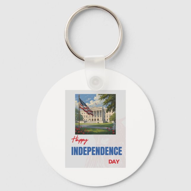 "Happy Independence Day" White House Flag Key Ring (Front)