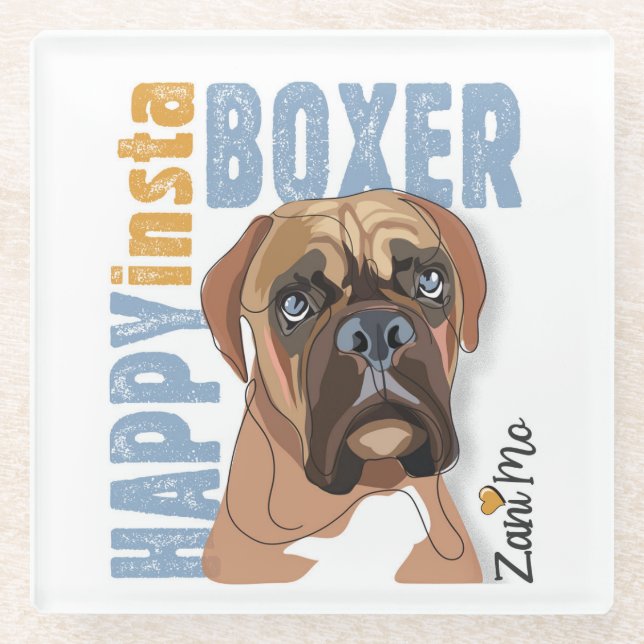 Happy Insta Boxer - Zani Mo Dog Glass Coaster (Front)