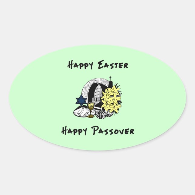 Happy Interfaith Easter and Passover Oval Sticker (Front)