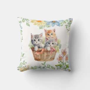 Happy International Cat Day Watercolor Wildflower Cushion