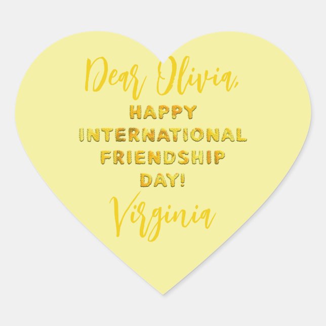 Happy International Friendship Day Heart Sticker (Front)