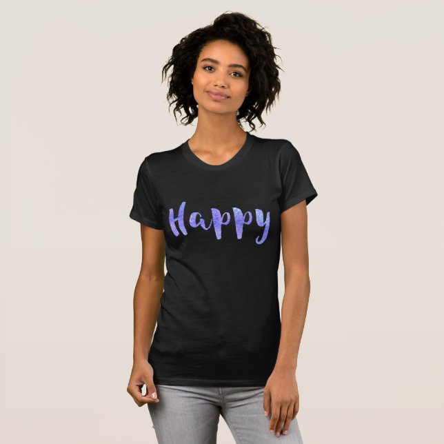 HAPPY Iridescent Pretty Purple Script Girls T-Shirt (Front Full)