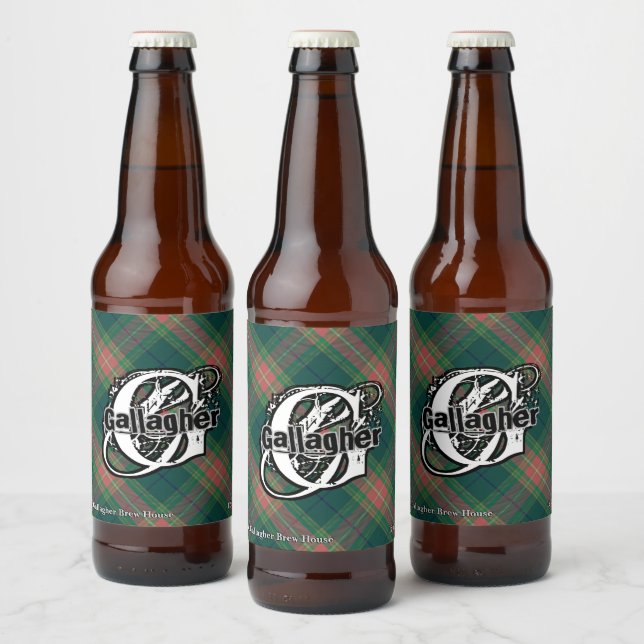 Happy Irish Clan Gallagher Tartan Monogram Beer Bottle Label (Bottles)