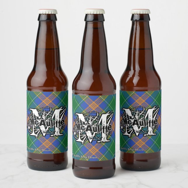 Happy Irish Clan MacAuliffe Tartan Monogram Beer Bottle Label (Bottles)