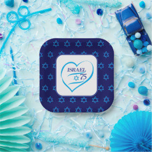 Happy Israel Independence Day Anniversary 75 Paper Plate