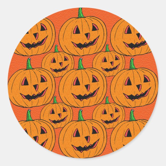 Happy Jack o Lantern Cartoon Pattern Classic Round Sticker (Front)