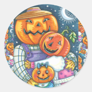 HAPPY JACK O LANTERN FAMILY, COLORFUL AND CUTE CLASSIC ROUND STICKER