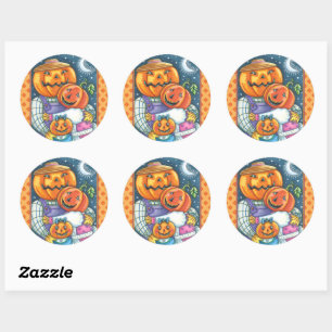 HAPPY JACK O LANTERN FAMILY, COLORFUL AND CUTE CLASSIC ROUND STICKER