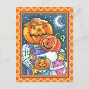HAPPY JACK O LANTERN FAMILY, COLORFUL AND CUTE HOLIDAY POSTCARD