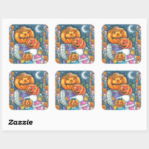 HAPPY JACK O LANTERN FAMILY, COLORFUL AND CUTE SQUARE STICKER