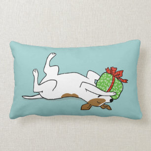 Happy Jack Russell Terrier with Christmas Gift Lumbar Cushion