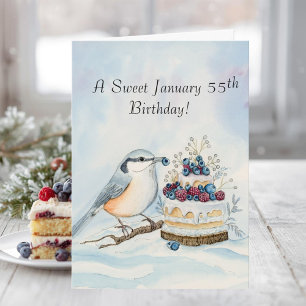 Happy January 55th Birthday Nuthatch Bird Card