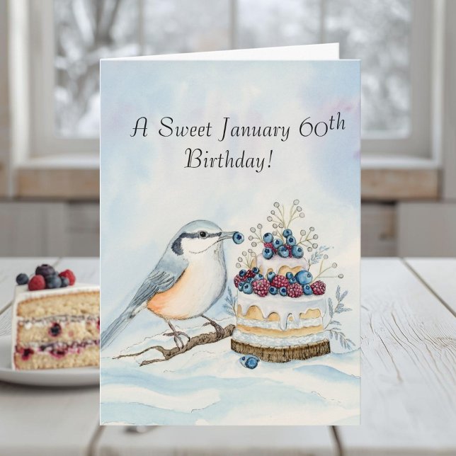 Happy January 60th Birthday Nuthatch Bird Card (Creator Uploaded)