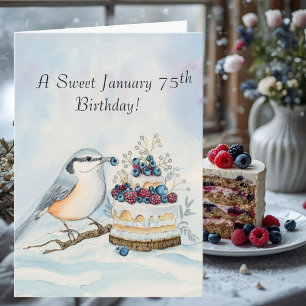 Happy January 75th Birthday Nuthatch Bird Card