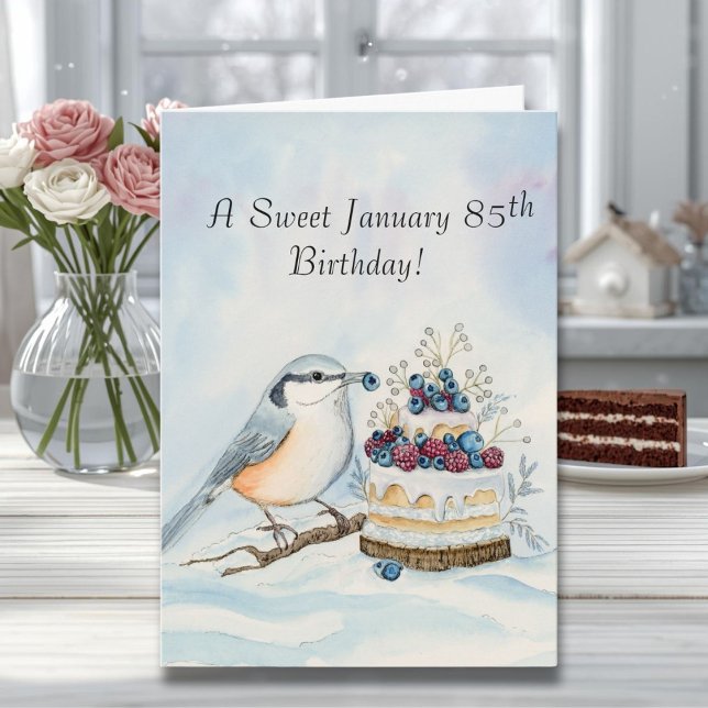 Happy January 85th Birthday Nuthatch Bird Card (Creator Uploaded)
