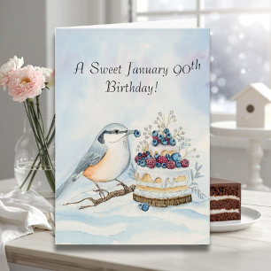 Happy January 90th Birthday Nuthatch Bird Card