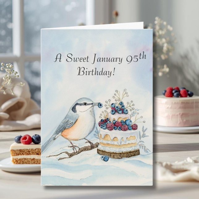 Happy January 95th Birthday Nuthatch Bird Card (Creator Uploaded)