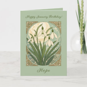 Happy January Birthday Galanthus Flowers Art Nouve Card