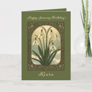 Happy January Birthday Snowdrop Flowers Art Nouvea Card