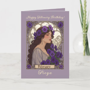 Happy January Birthday Violet Flowers Art Nouveau Card