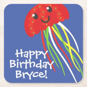 Happy Jellyfish Personalised Paper Coasters