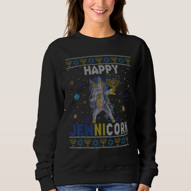Happy Jewnicorn Hanukkah Sweater Dabbing Unicorn M (Front)